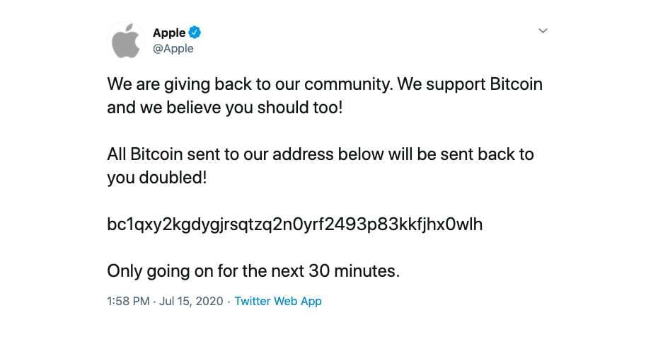 A fake tweet from Apple's Twitter account